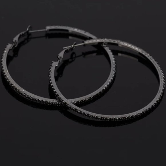 *Black Gold Black Sapphire 2.25'' Hoop Earrings - Picture 7 of 7